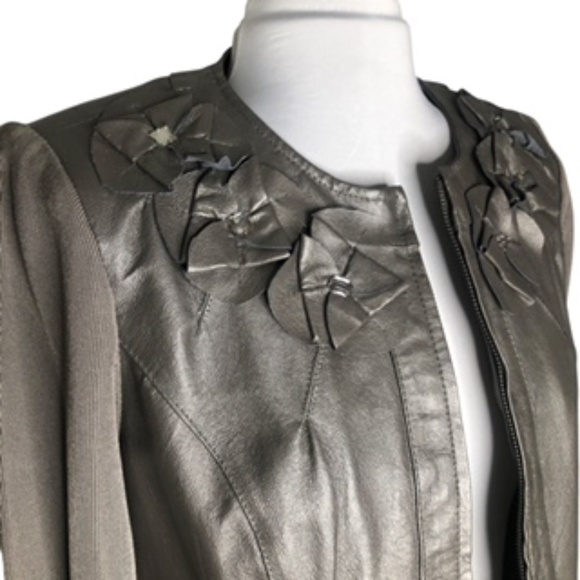 NWT Peter Nygard Knit/Leather Full Zip Flower Embellished Jacket Size M - Picture 2 of 10